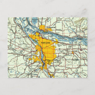Portland and Vancouver Oregon Vintage Map  Postcard