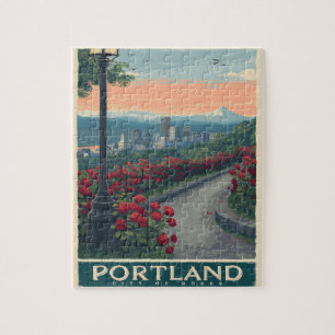 Portland City of Roses – Rose Garden & Skyline Jigsaw Puzzle