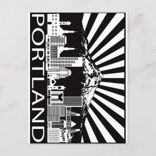 Portland City Skyline and Mount Hood Black White Postcard