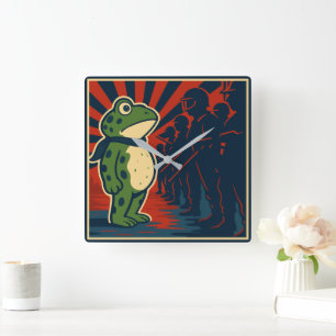 Portland Frog Protest Square Wall Clock