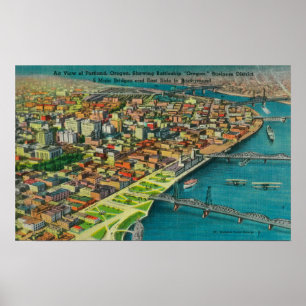 Portland from Air showing Bridges and Poster