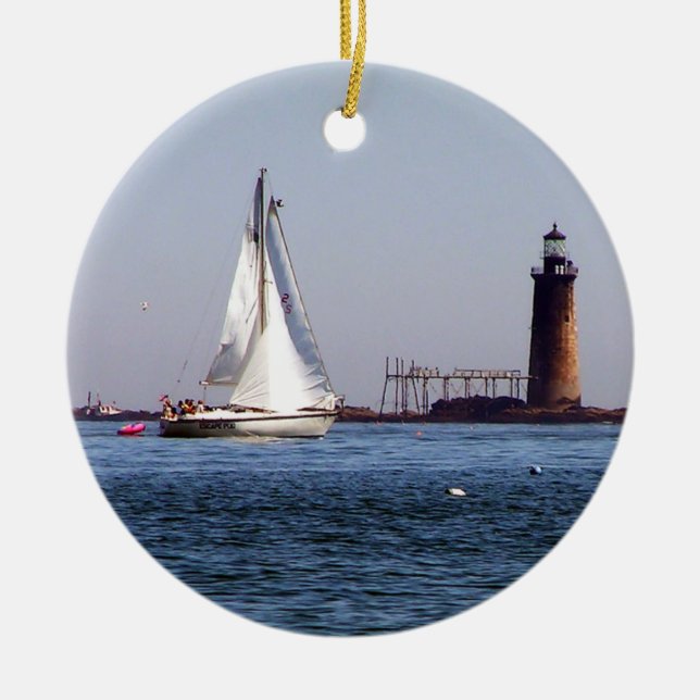 Portland Harbour Sailing by Ram Island Ledge Ceramic Ornament (Front)