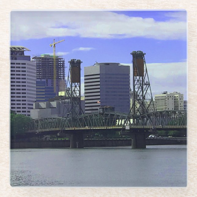 Portland Hawthorne Bridge #1 Glass Coaster (Front)