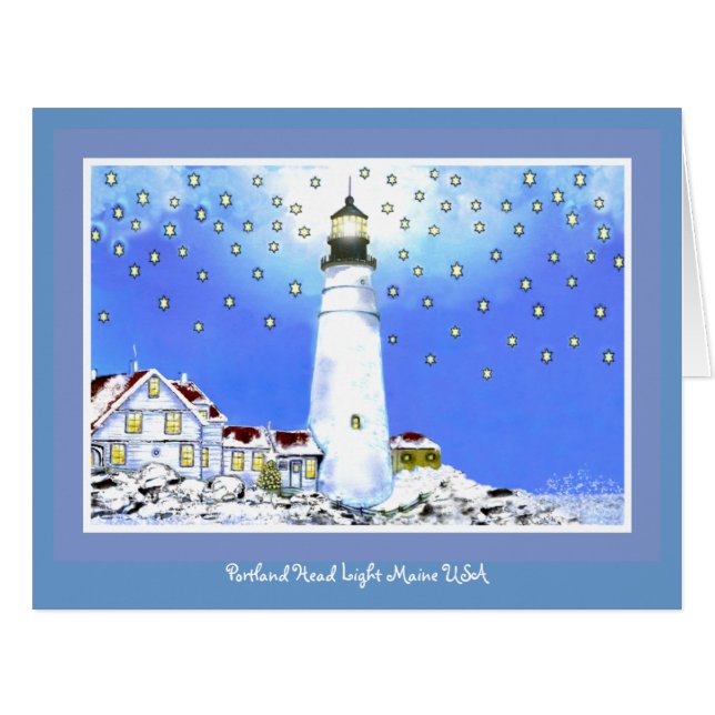 Portland Head Light at Christmas Big Card (Front Horizontal)