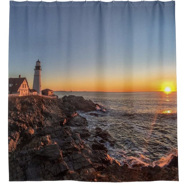 Portland Head Light at Dawn Shower Curtain (Front)