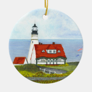 PORTLAND HEAD LIGHT by Brigid O'Neill Hovey Ceramic Ornament