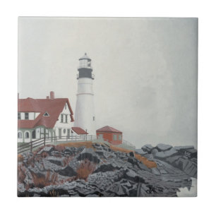 Portland Head Light in Fog Ceramic Tile