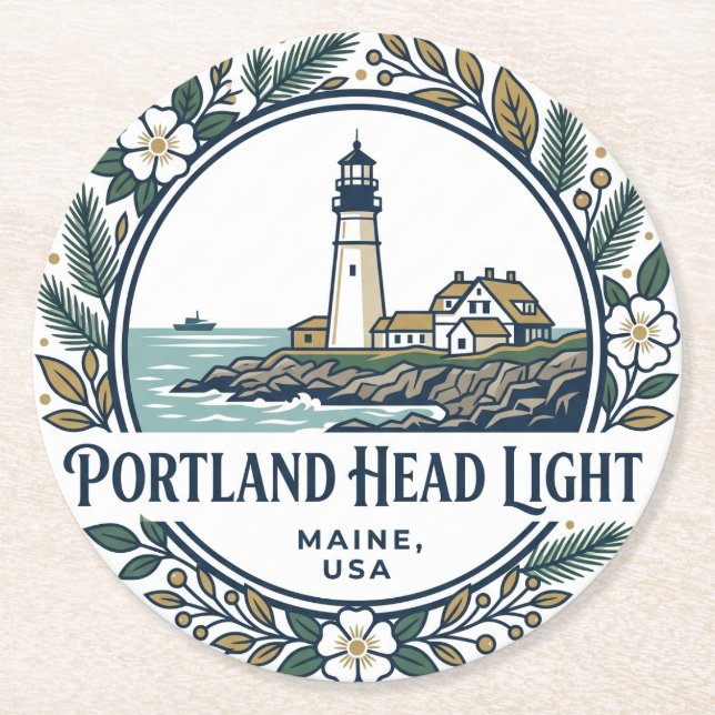Portland Head Light Maine Round Paper Coaster (Front)