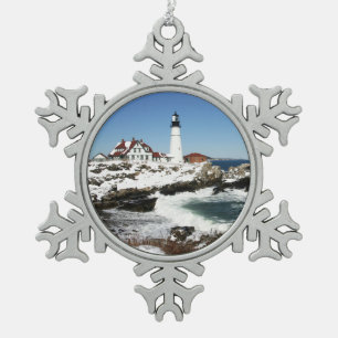 Portland Head Light Snowflake Pewter Christmas Ornament