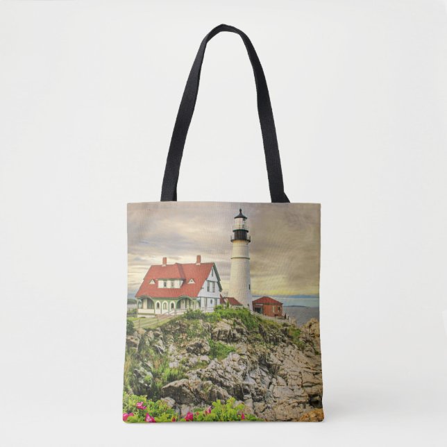 Portland Head Light Tote Bag with different photos (Front)