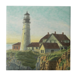 Portland Head Light Watercolor Ceramic Tile