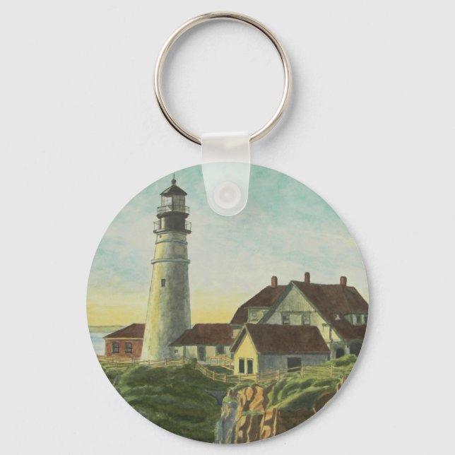 Portland Head Light Watercolor Key Ring (Front)