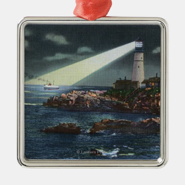 Portland Head Lighthouse at Night Metal Tree Decoration (Front)