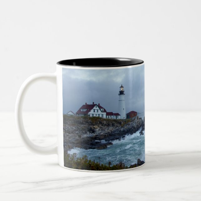 Portland Head Lighthouse at Sunrise Two-Tone Coffee Mug (Left)