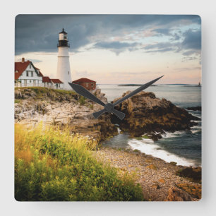 Portland Head Lighthouse   Cape Elizabeth, Me Square Wall Clock