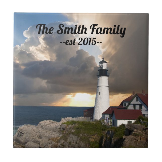 Portland Head Lighthouse Maine Family Name Ceramic Tile (Front)