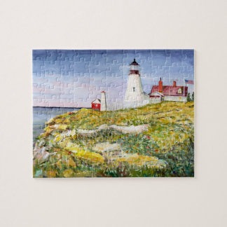Portland Head Lighthouse Maine Watercolor Painting Jigsaw Puzzle