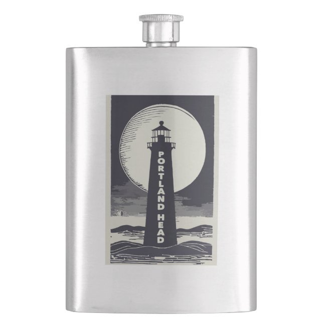 Portland Head Maine Lighthouse Moon Hip Flask (Front)