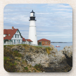 Portland Headlight lighthouse on rocky shore Coaster