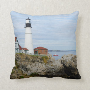 Portland Headlight lighthouse on rocky shore Cushion