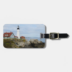 Portland Headlight lighthouse on rocky shore Luggage Tag