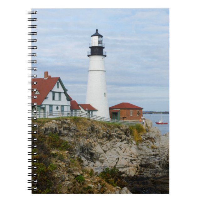 Portland Headlight lighthouse on rocky shore Notebook (Front)