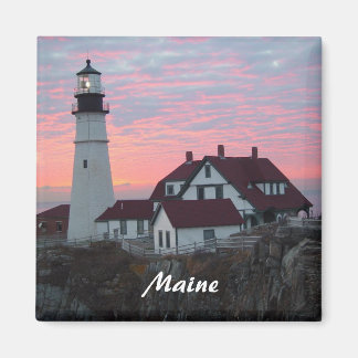Portland Headlight Sunrise Maine Square Magnet