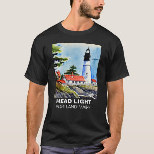 Portland Lighthouse Maine Watercolor T-Shirt