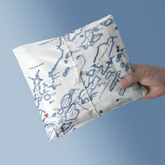 Portland Maine Casco Bay Map Elegant Navy Blue Tissue Paper