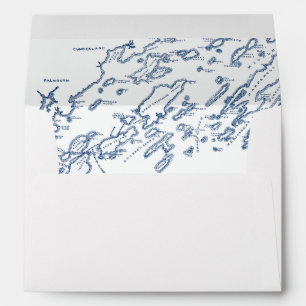 Portland Maine Casco Bay Map White Wedding Envelope