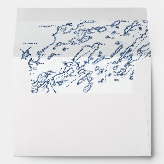 Portland Maine Casco Bay Map White Wedding Envelope (Back (Bottom))