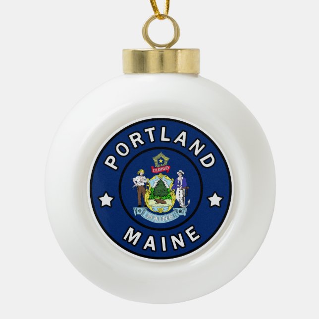 Portland Maine Ceramic Ball Christmas Ornament (Front)