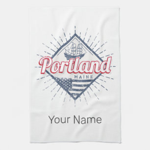 Portland Maine City United States Vintage USA Tea Towel