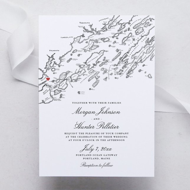Portland Maine Elegant Black and White Map Wedding Invitation (Portland Maine Elegant Black and White Map wedding invitations)