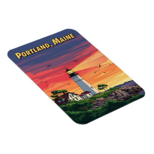 Portland Maine lighthouse at sunset Magnet