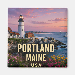 Portland Maine Lighthouse Coastal Travel Gift Magnet