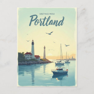 Portland, Maine – Lighthouses & Waterfront vintage Postcard