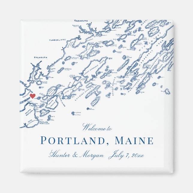 Portland Maine Map Elegant Wedding Favour Magnet (Front)