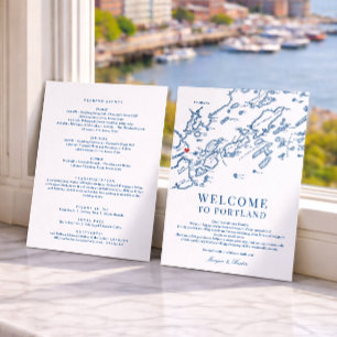 Portland Maine Map Wedding Welcome Itinerary  Thank You Card
