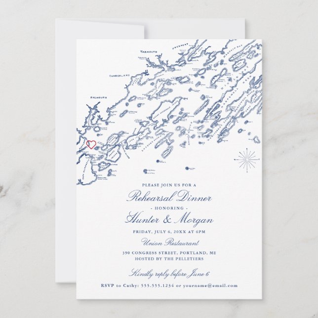 Portland Maine Rehearsal Dinner Invitation (Front)