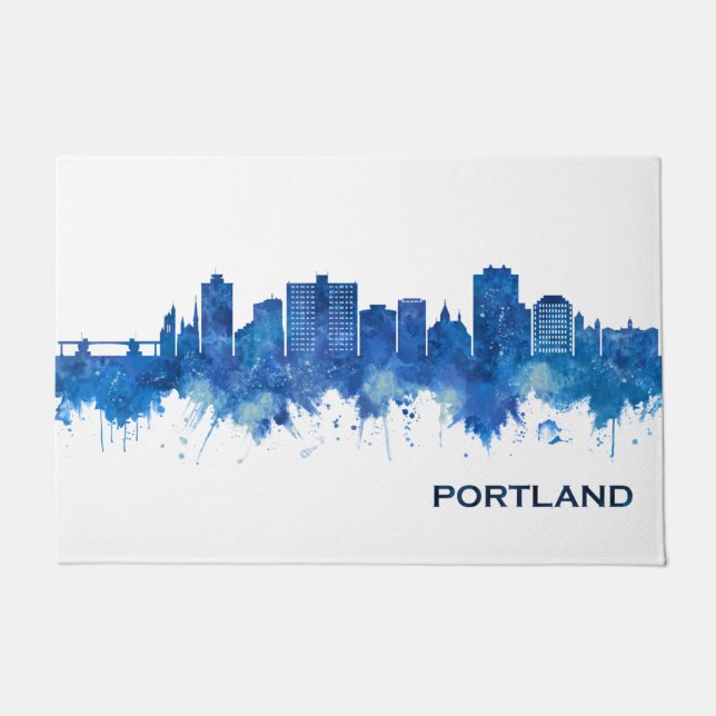 Portland Maine Skyline Blue Doormat (Front)