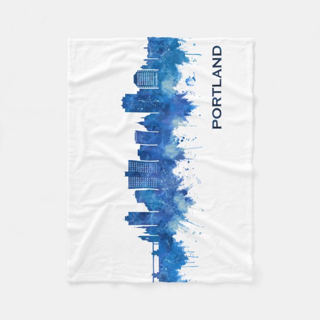 Portland Maine Skyline Blue Fleece Blanket (Front)