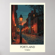 Portland Maine Vintage Historic Street Night Art