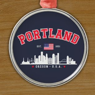 Portland Modern Skyline city Metal Ornament