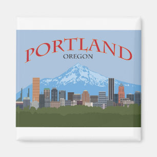 Portland OR city downtown skyline with Mt Hood Magnet