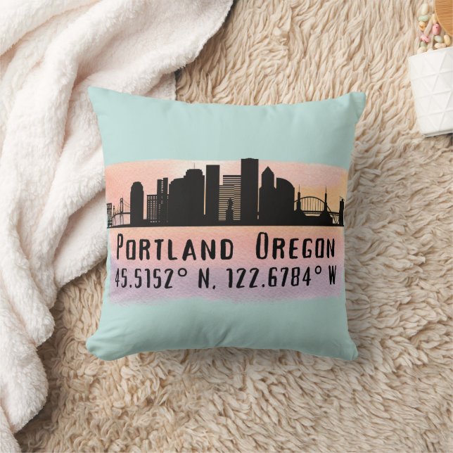 Portland OR City Skyline Latitude and Longitude  Cushion (Blanket)