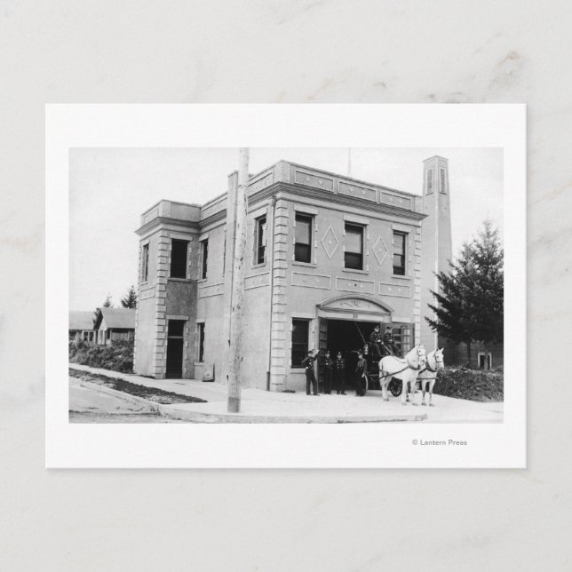 Portland, OR Fire Station #30 Horse Cart Postcard (Front)