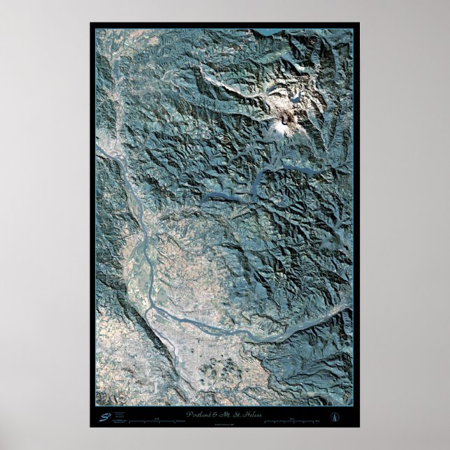 Portland, OR & Mt. St. Helens satellite poster (Front)