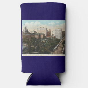 Portland OR, Panorama Downtown 1920s Vintage Style Seltzer Can Cooler