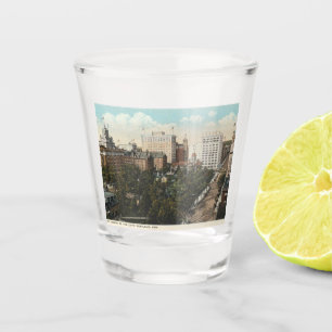 Portland OR, Panorama Downtown 1920s Vintage Style Shot Glass